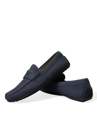 Dolce & Gabbana Blue Calfskin Leather Slip On Moccasin Shoes