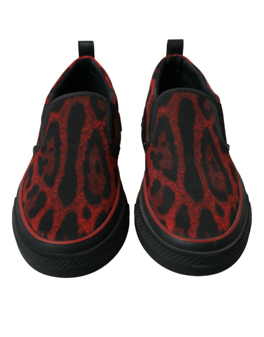 Dolce & Gabbana Red Black Leopard Loafers Men Sneakers Shoes