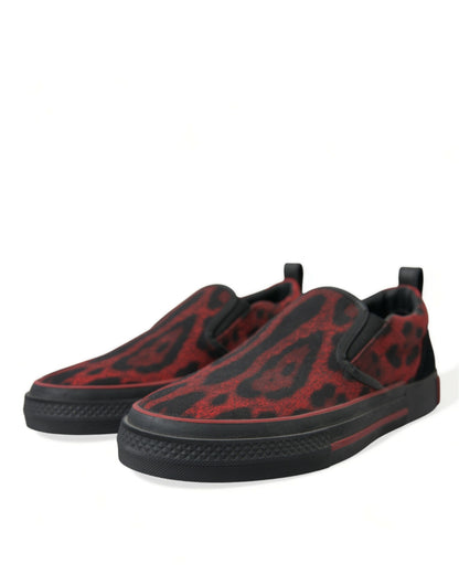 Dolce & Gabbana Red Black Leopard Loafers Men Sneakers Shoes