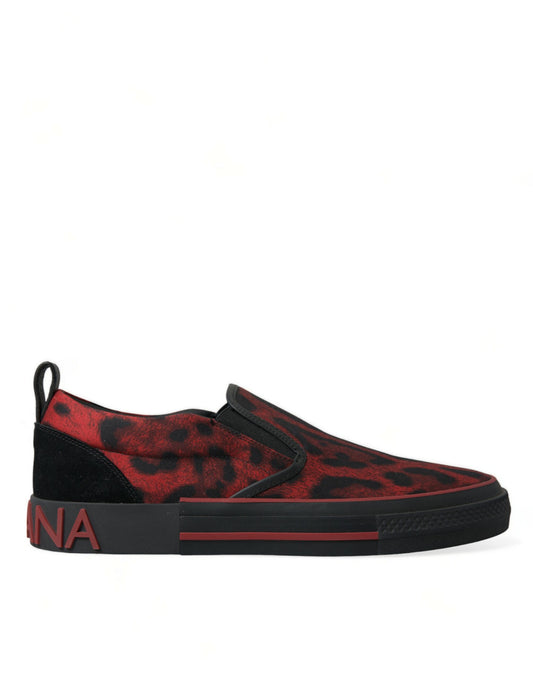 Dolce & Gabbana Red Black Leopard Loafers Men Sneakers Shoes