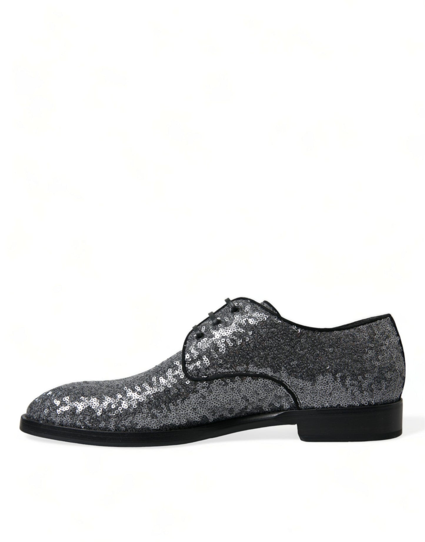 Dolce & Gabbana Silver Sequined Lace Up Men Derby Dress Shoes