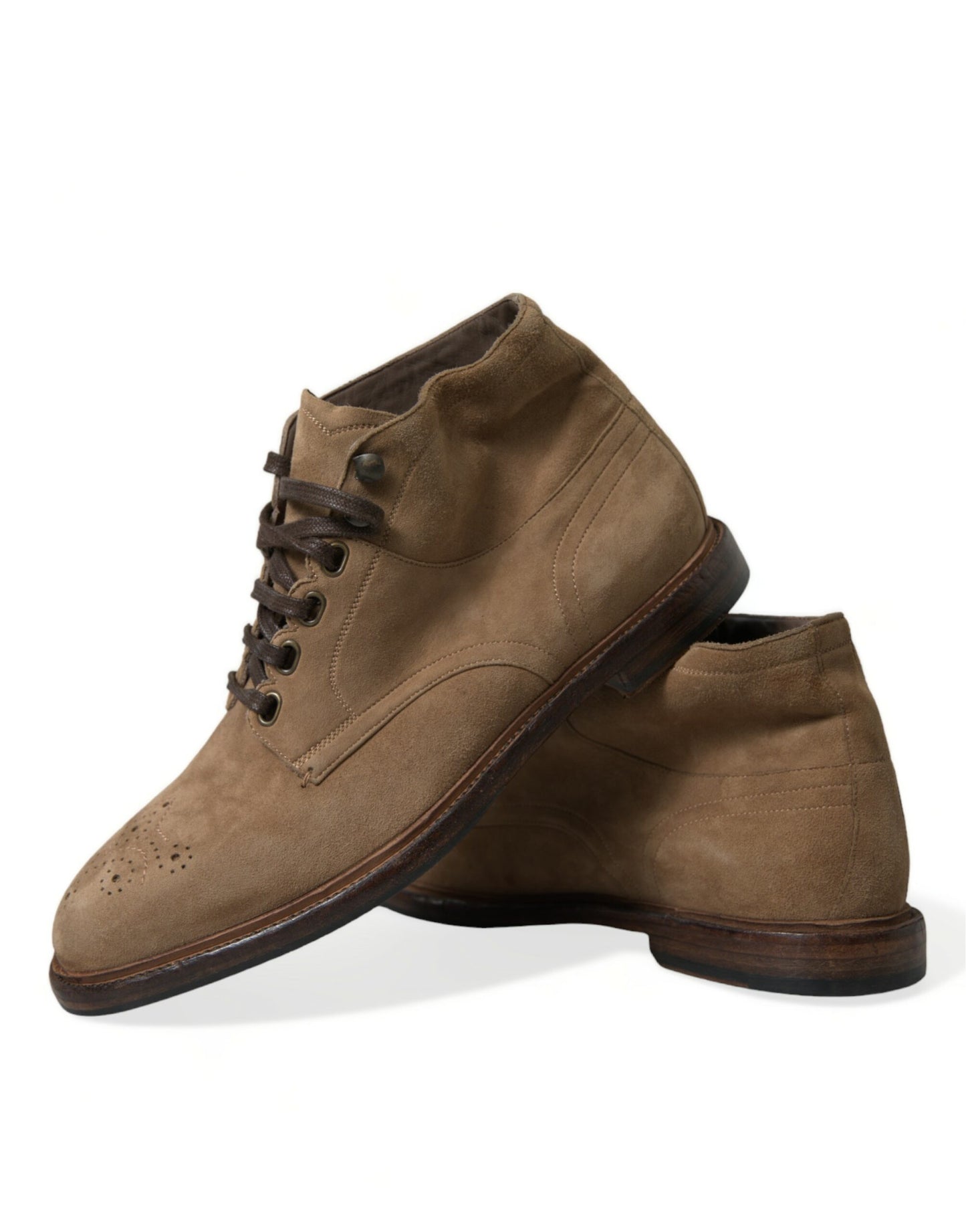 Dolce & Gabbana Brown Leather Lace Up Ankle Boots Shoes