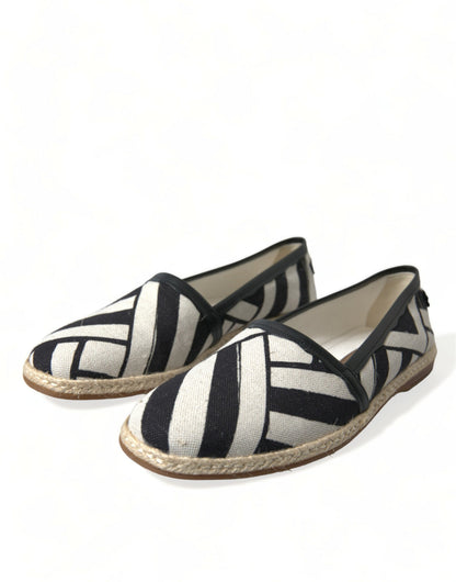 Dolce & Gabbana Beige Black Striped Canvas Espadrilles MONDELLO Shoes