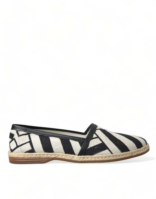 Dolce & Gabbana Beige Black Striped Canvas Espadrilles MONDELLO Shoes