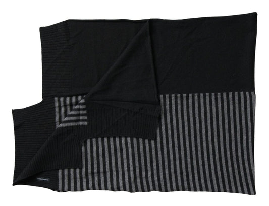 Dolce & Gabbana Black Gray Stripe Wool Neck Wrap Shawl Scarf