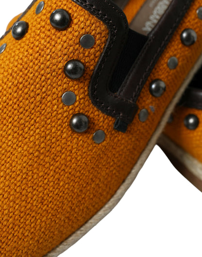 Dolce & Gabbana Orange Linen Leather Studded Loafers Shoes