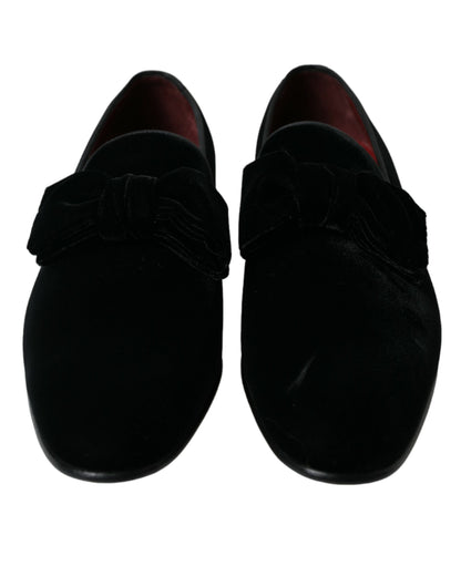 Dolce & Gabbana Black Velvet Loafers Formal Dress Shoes