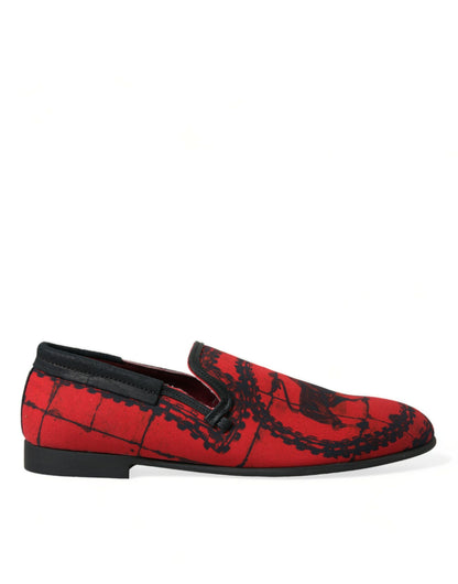 Dolce & Gabbana Red Black Torero Loafers Slippers Men Shoes