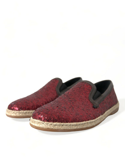 Dolce & Gabbana Red Sequined Loafers Slippers Men Shoes