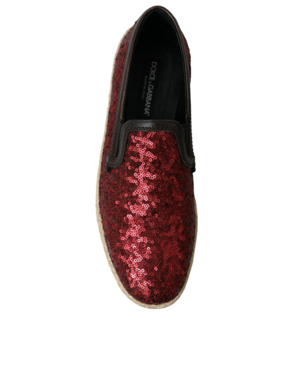 Dolce & Gabbana Red Sequined Loafers Slippers Men Shoes