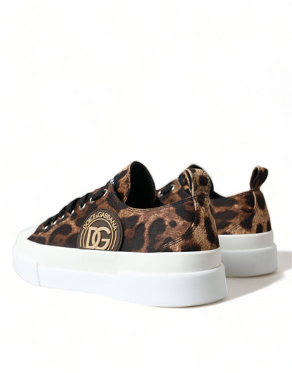 Dolce & Gabbana Brown Leopard Canvas Sneakers Shoes