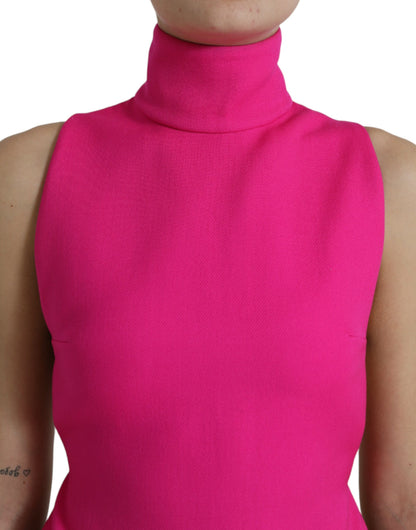 Dolce & Gabbana Pink Wool Knit Turtle Neck Backless Tank Top