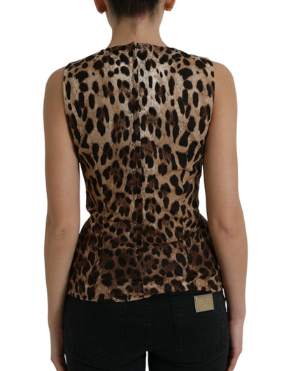 Dolce & Gabbana Brown Leopard Cotton Sleeveless Tank Top