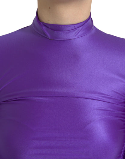 Dolce & Gabbana Purple Nylon Stretch Slim Long Sleeves Top