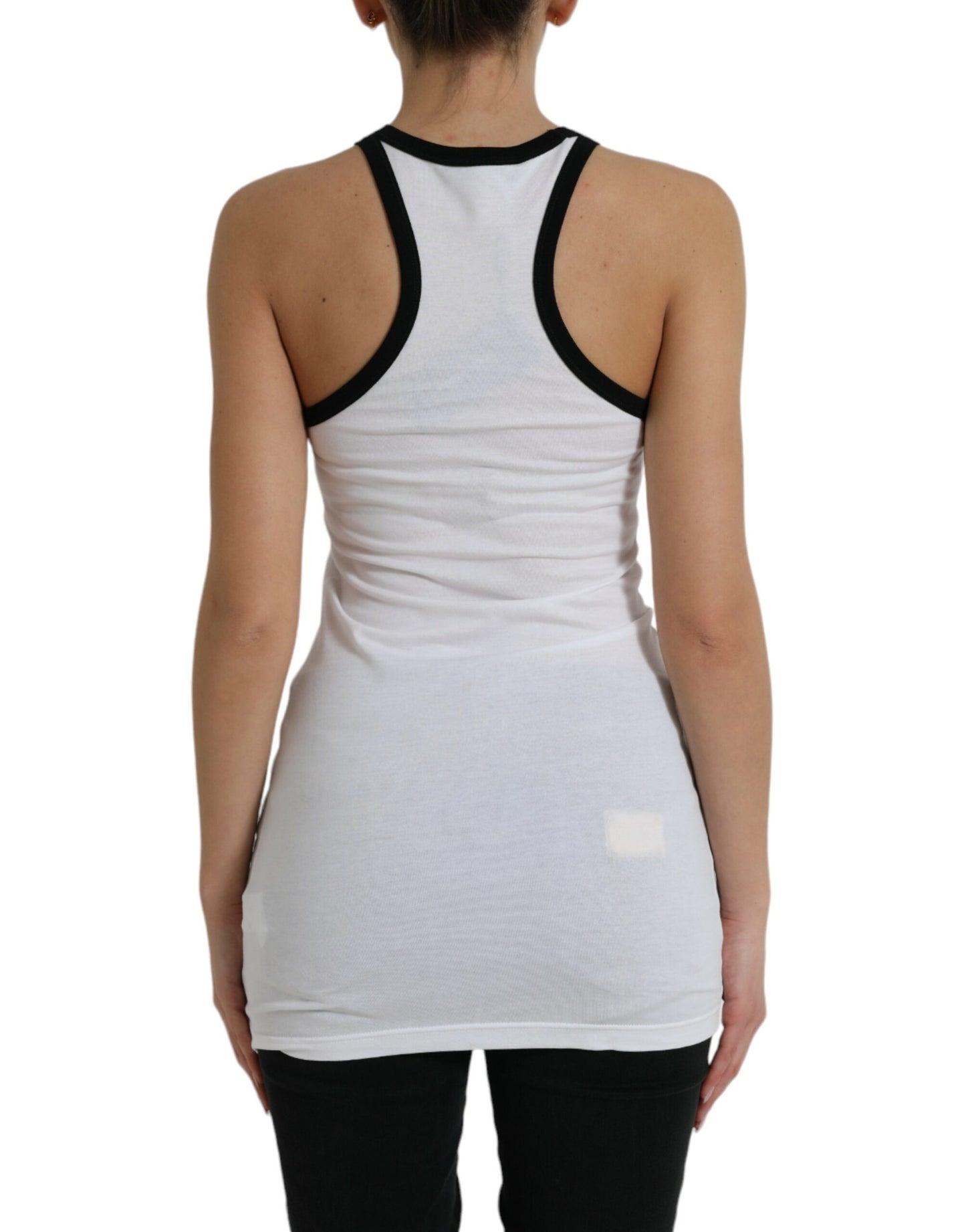 Dolce & Gabbana White DG Patch Sleeveless Cotton Tank Top