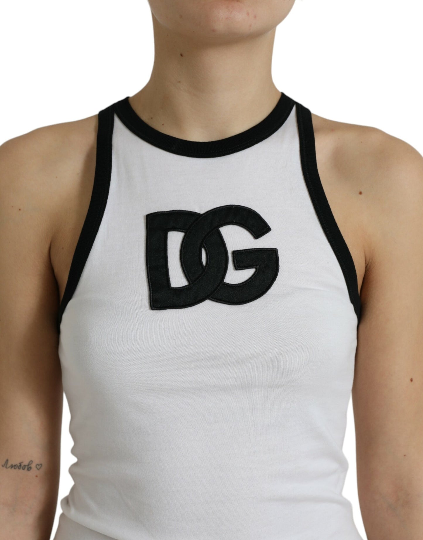 Dolce & Gabbana White DG Patch Sleeveless Cotton Tank Top