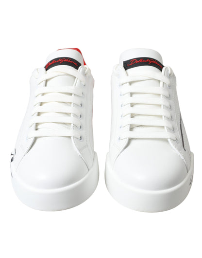 Dolce & Gabbana White Red Leather Logo Low Top Sneakers Men Shoes