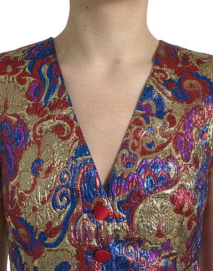 Dolce & Gabbana Multicolor Jacquard Button Waistcoat Vest Top