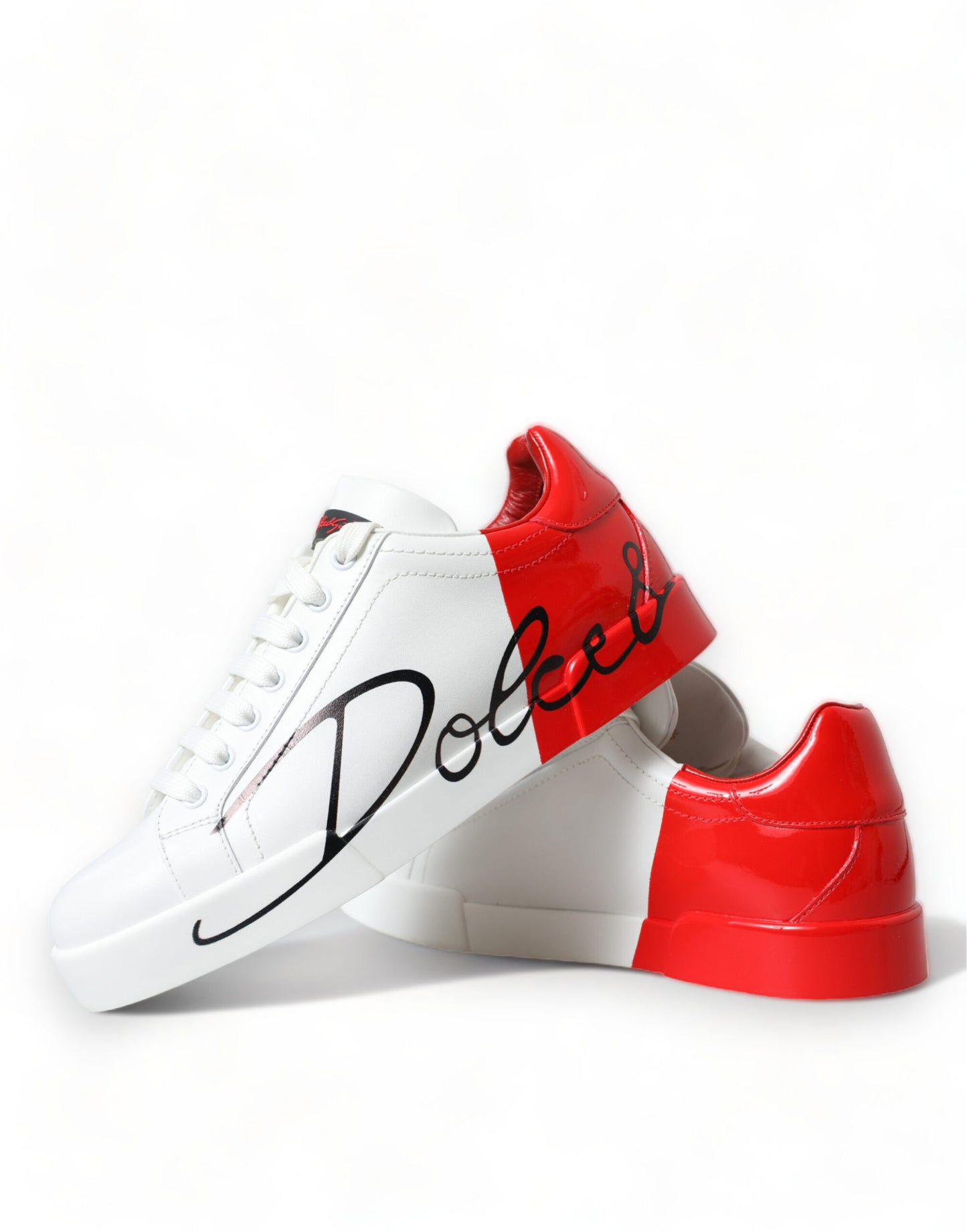 Dolce & Gabbana White Red Leather Logo Low Top Sneakers Men Shoes