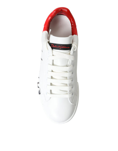 Dolce & Gabbana White Red Leather Logo Low Top Sneakers Men Shoes