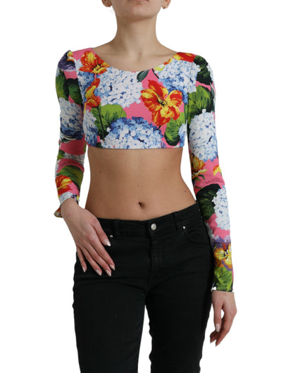 Dolce & Gabbana Multicolor Floral Print Long Sleeves Crop Top