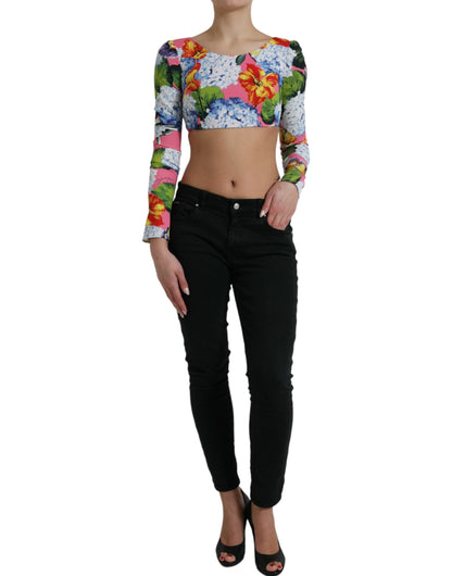 Dolce & Gabbana Multicolor Floral Print Long Sleeves Crop Top