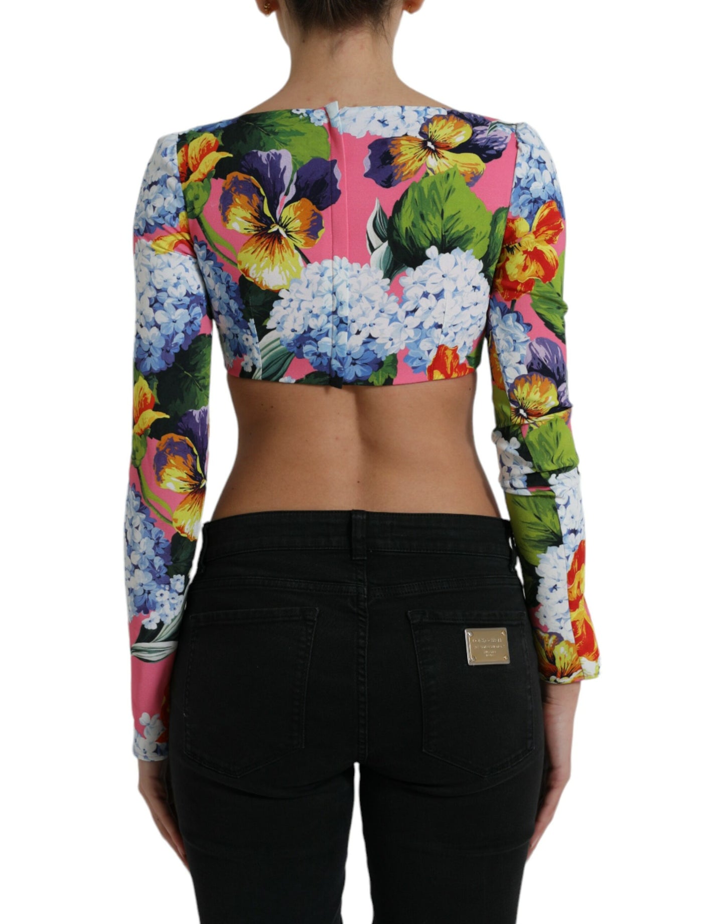 Dolce & Gabbana Multicolor Floral Print Long Sleeves Crop Top