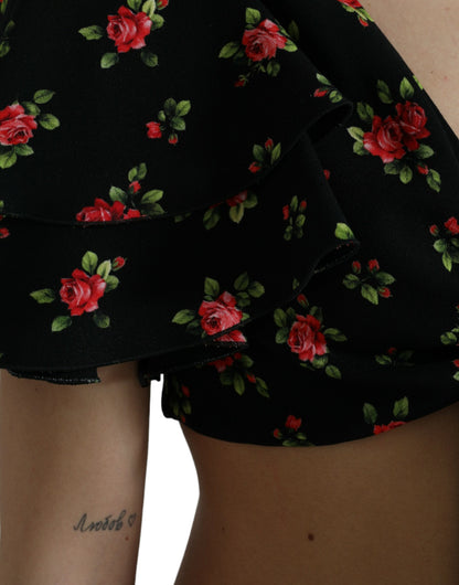 Dolce & Gabbana Black Floral Print Short Sleeves Cropped Top