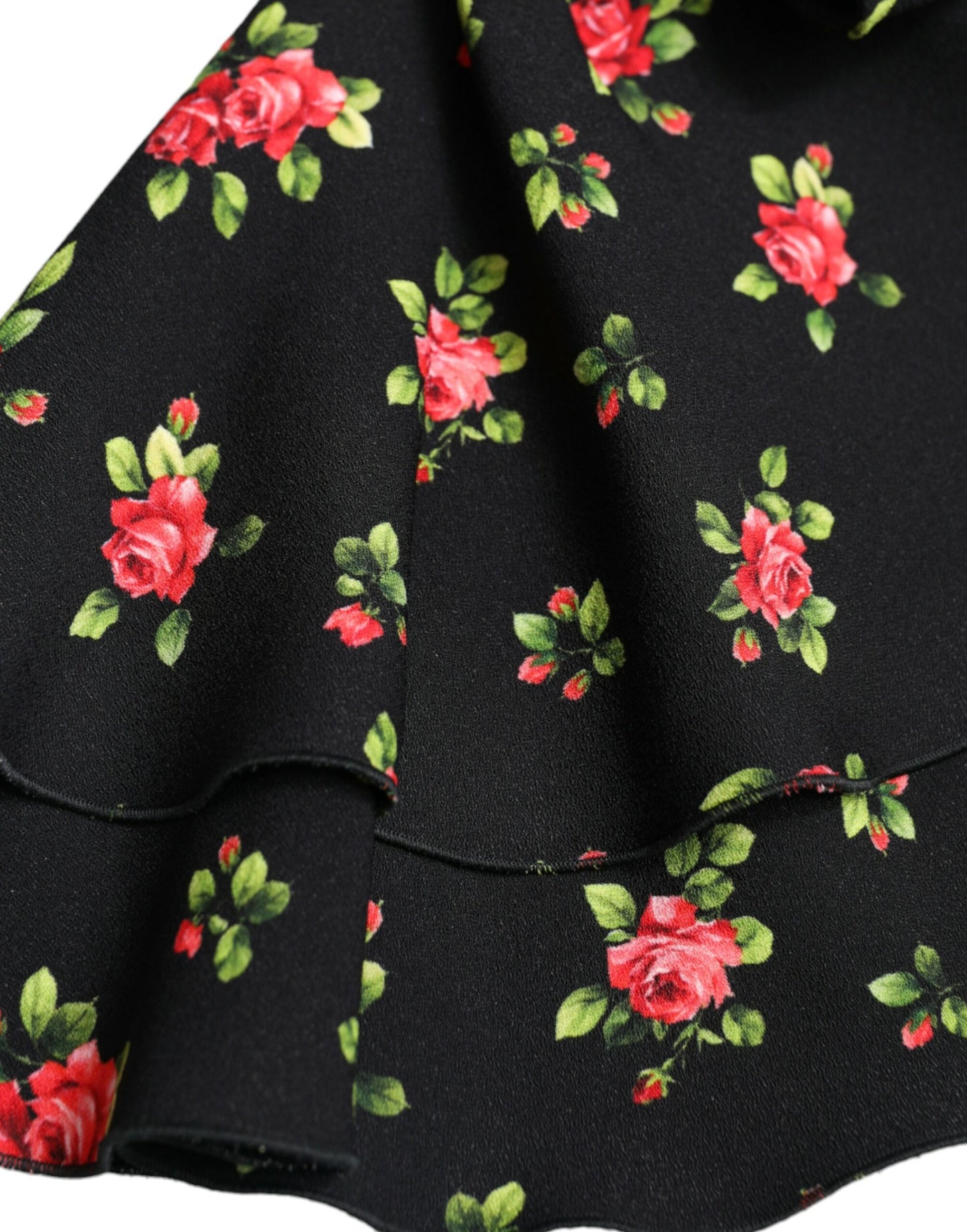 Dolce & Gabbana Black Floral Print Short Sleeves Cropped Top