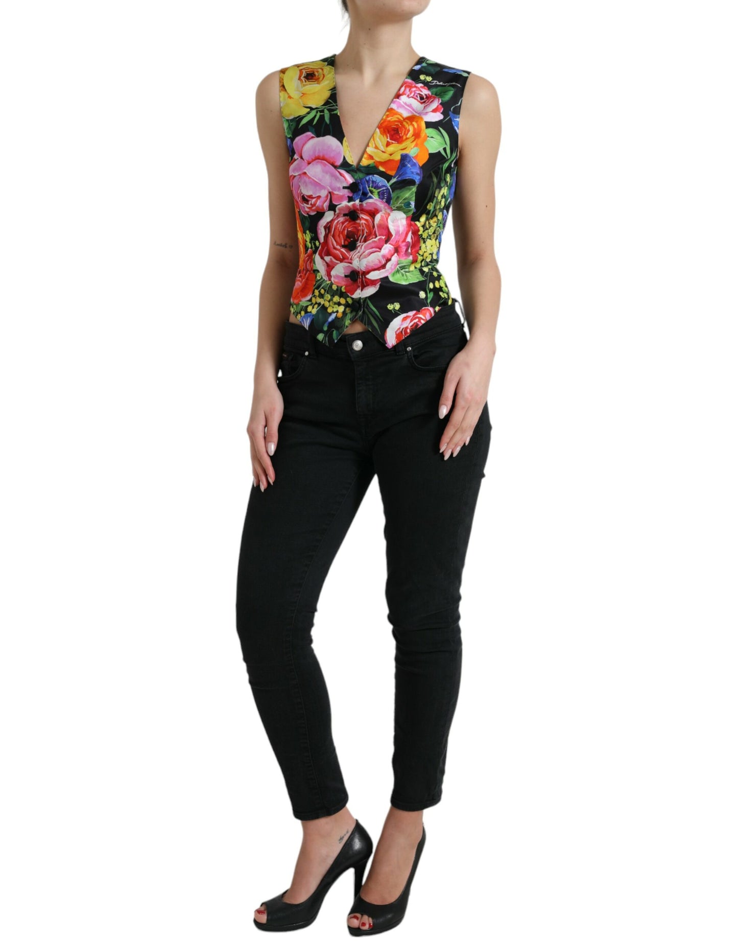 Dolce & Gabbana Multicolor Floral Button Waistcoat Vest Top