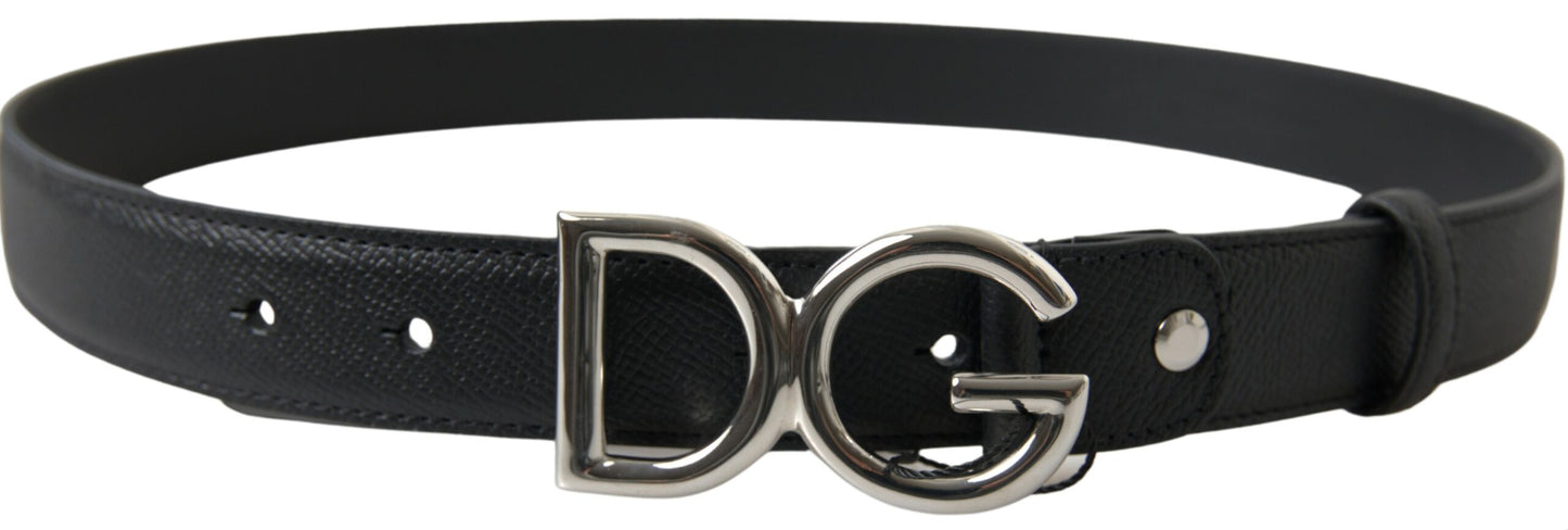 Dolce & Gabbana Black Leather Silver Logo Metal Buckle Belt