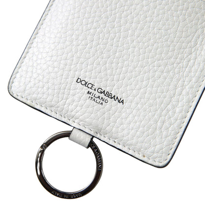 Dolce & Gabbana Elegant White Leather Cardholder Lanyard