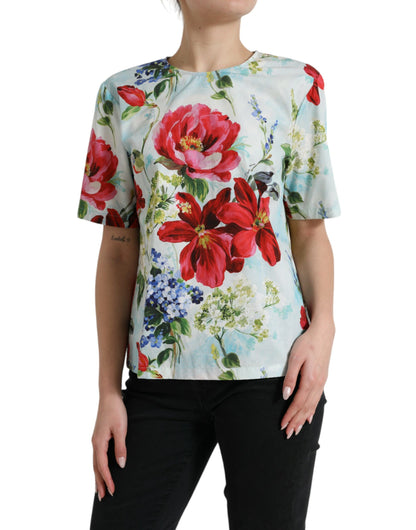 Dolce & Gabbana Multicolor Floral Cotton Round Neck Blouse Top