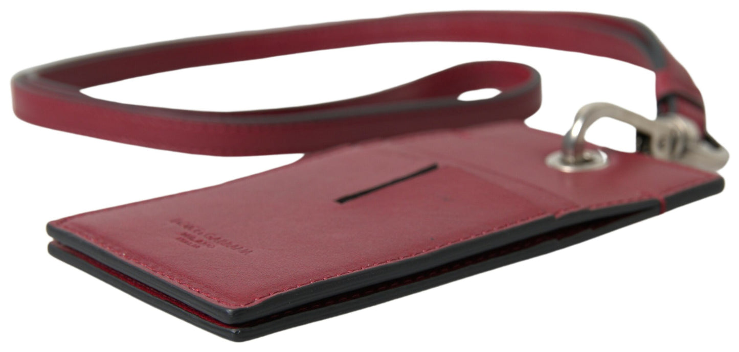 Dolce & Gabbana Elegant Red Leather Cardholder with Lanyard