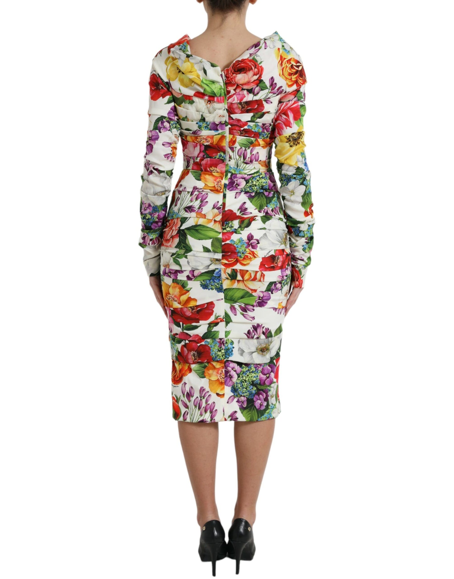 Dolce & Gabbana Multicolor Floral Sheath Midi Silk Dress