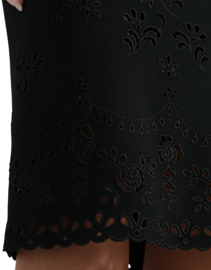 Dolce & Gabbana Black Floral Lace Viscose Bodycon Midi Dress