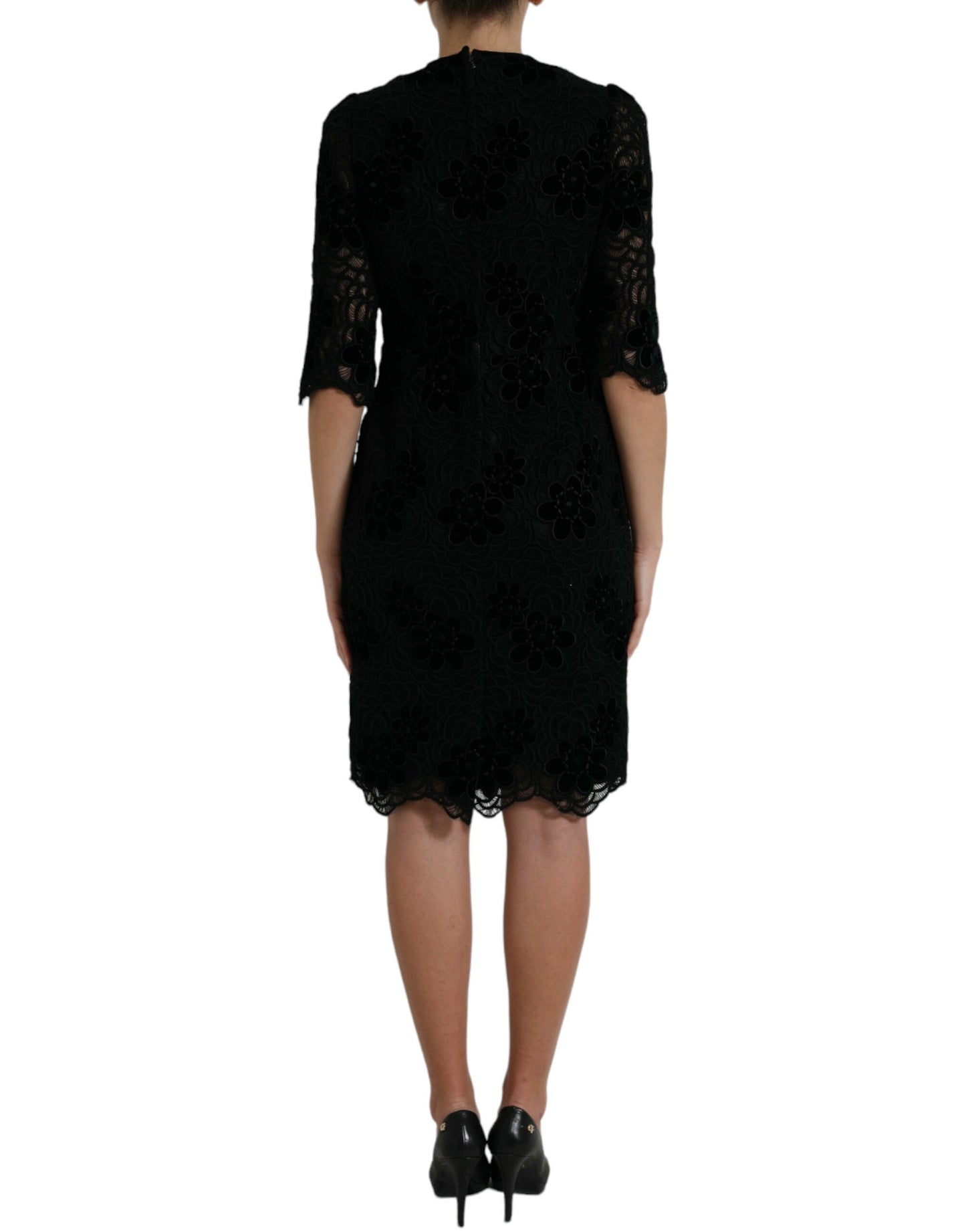 Dolce & Gabbana Black Floral Lace Cotton Bodycon Dress