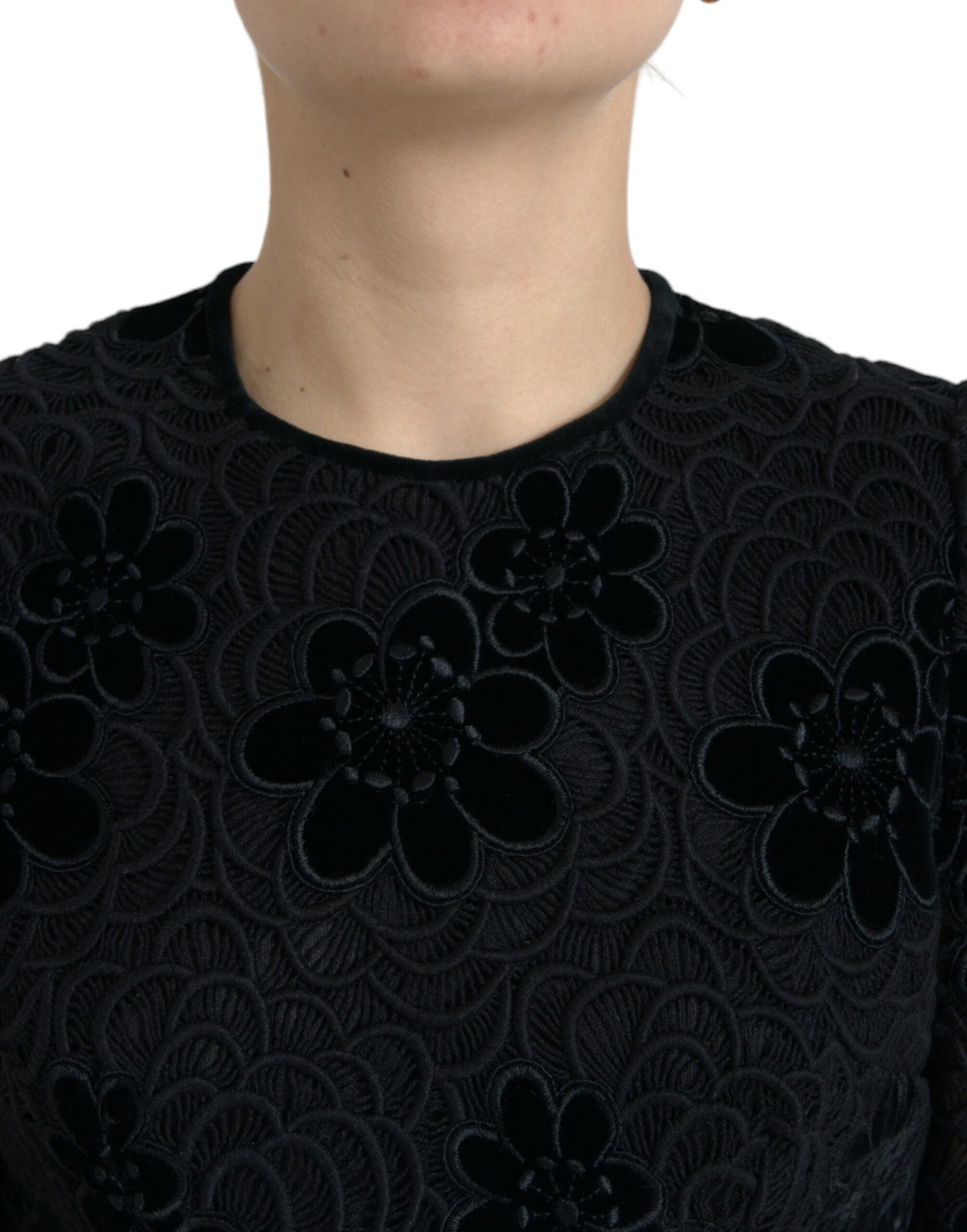 Dolce & Gabbana Black Floral Lace Cotton Bodycon Dress