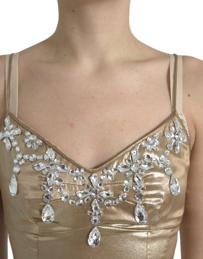 Dolce & Gabbana Metallic Gold Crystal Embellished Gown Dress