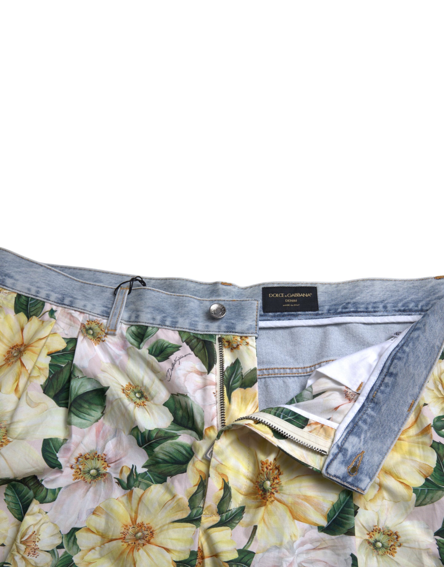 Dolce & Gabbana Multicolor Floral Print Denim Bermuda Shorts