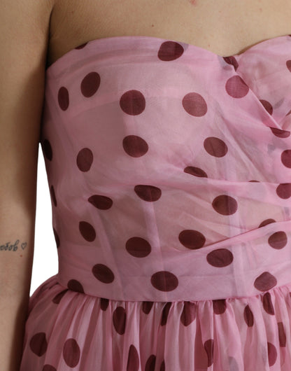 Dolce & Gabbana Pink Polka Dots A-line Strapless Gown Dress