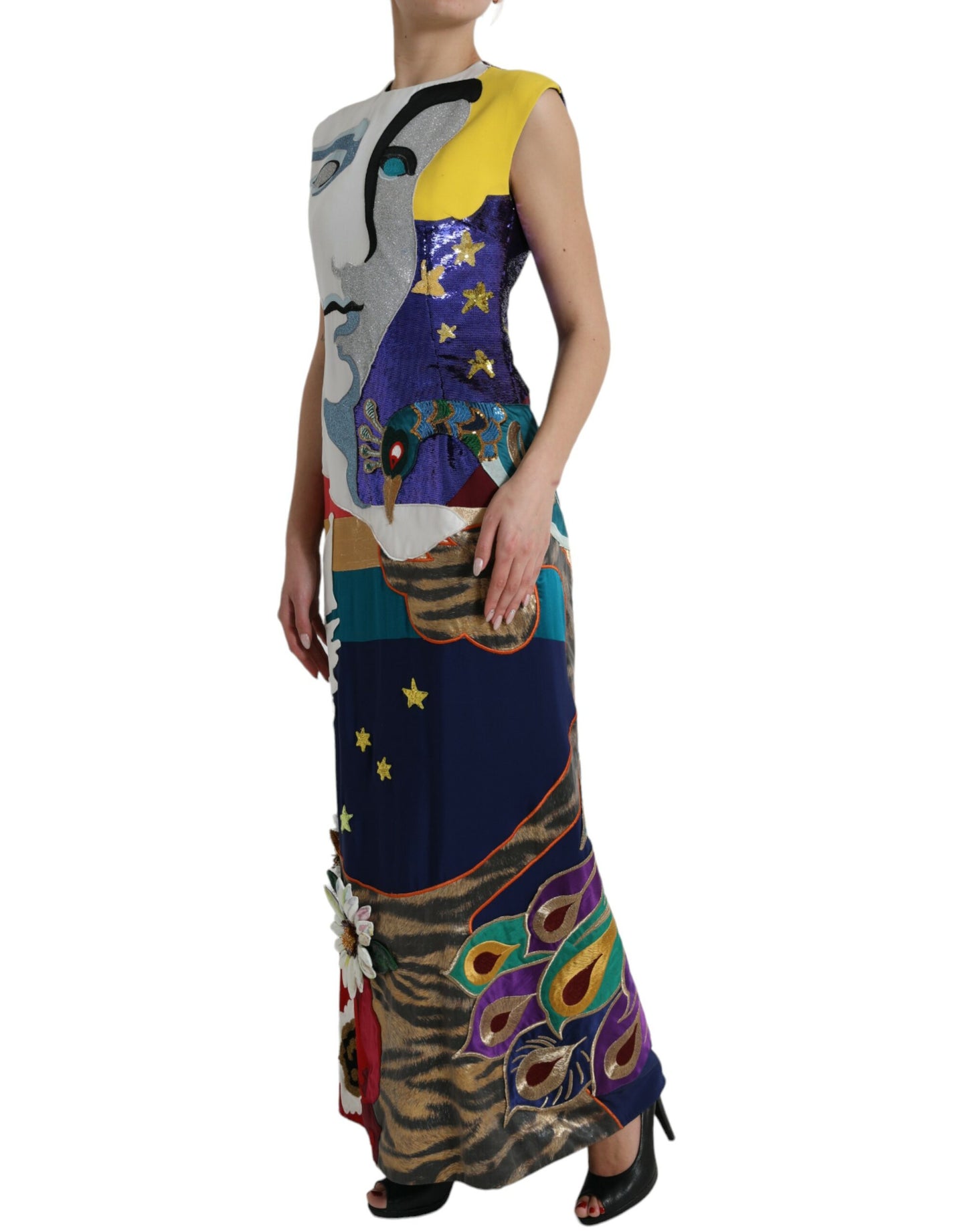 Dolce & Gabbana Multicolor Patchwork Sheath Long Gown Dress