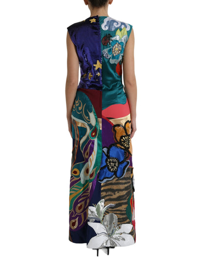 Dolce & Gabbana Multicolor Patchwork Sheath Long Gown Dress