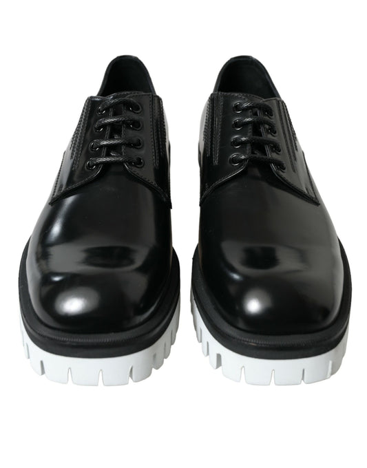 Dolce & Gabbana Black White Leather Lace Up Derby Dress Shoes