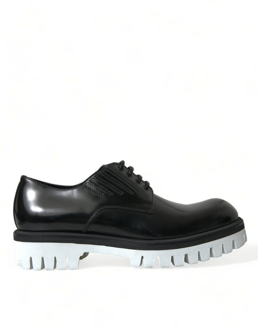 Dolce & Gabbana Black White Leather Lace Up Derby Dress Shoes