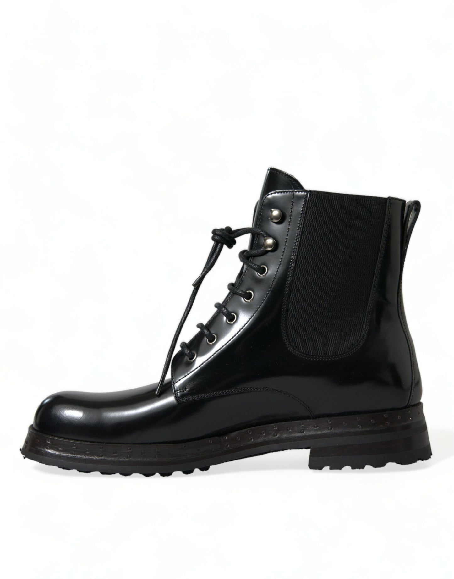 Dolce & Gabbana Black Leather Lace Up Mid Calf Boots Shoes