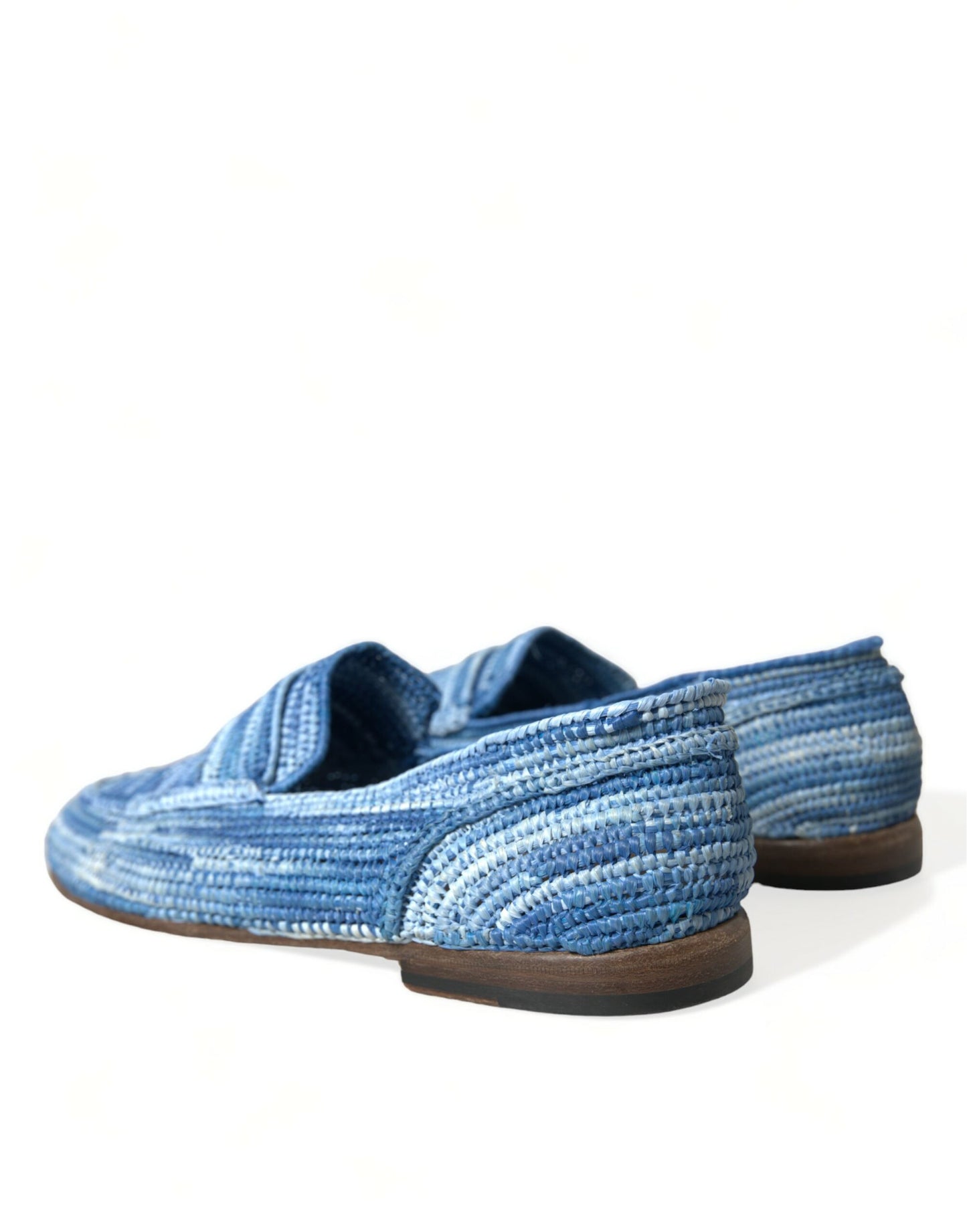 Dolce & Gabbana Blue Raffia Slip On Loafers Casual Shoes