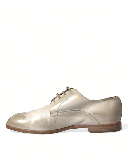 Dolce & Gabbana White Distressed Leather Derby Dress Shoes