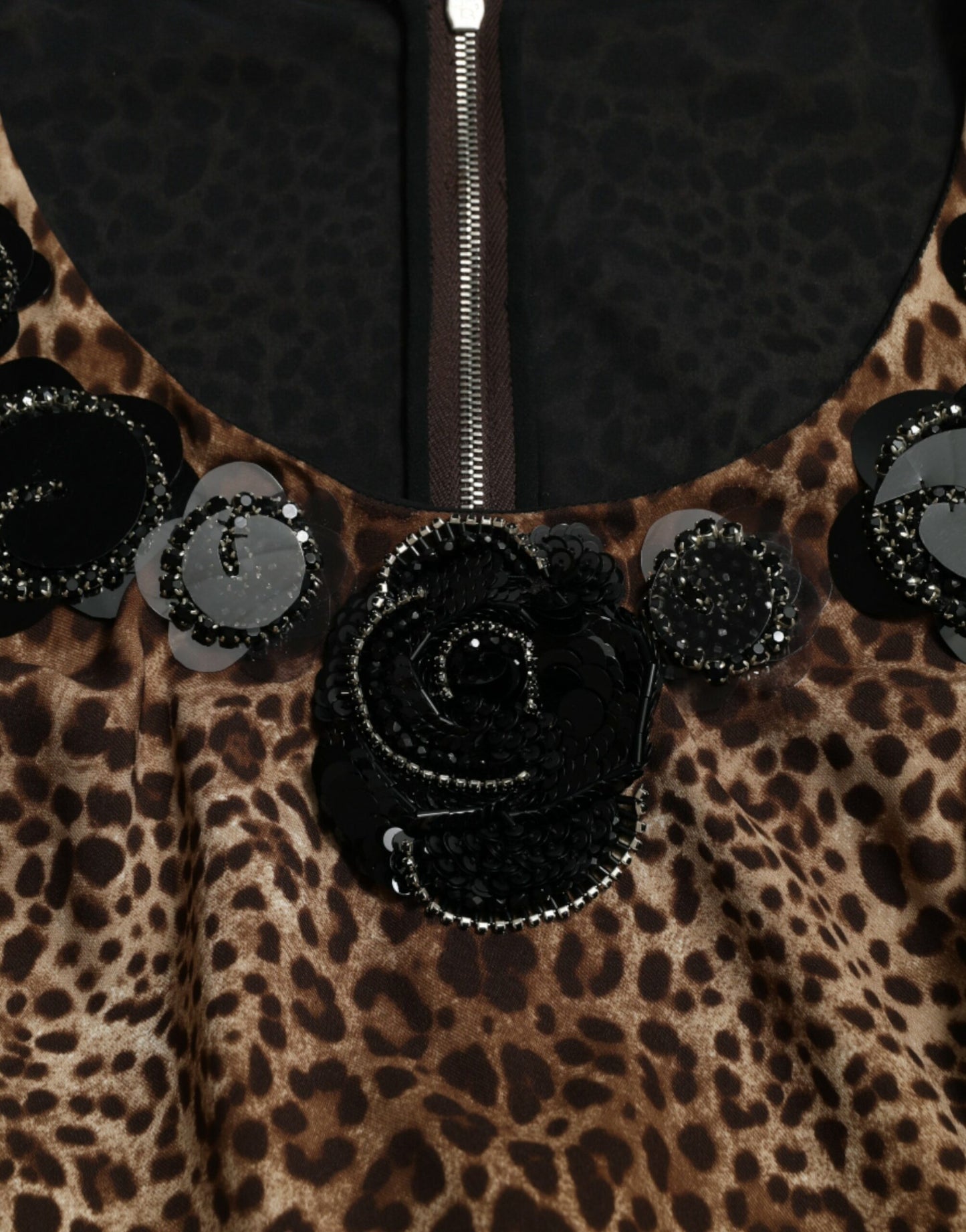 Dolce & Gabbana Black Brown Leopard Embellished Sheath Gown Dress