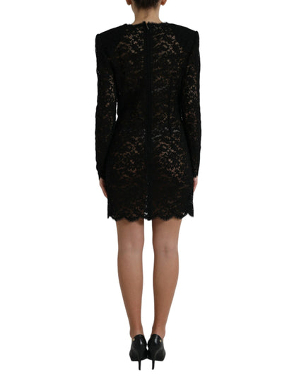 Dolce & Gabbana Black Bodycon Lace Cotton Sheath Mini Dress